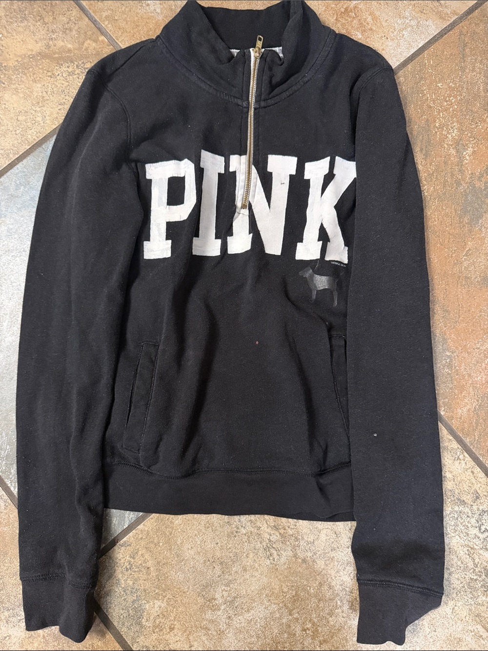 PINK Victoria's Secret Black Half-Zip Pullover with White Logo